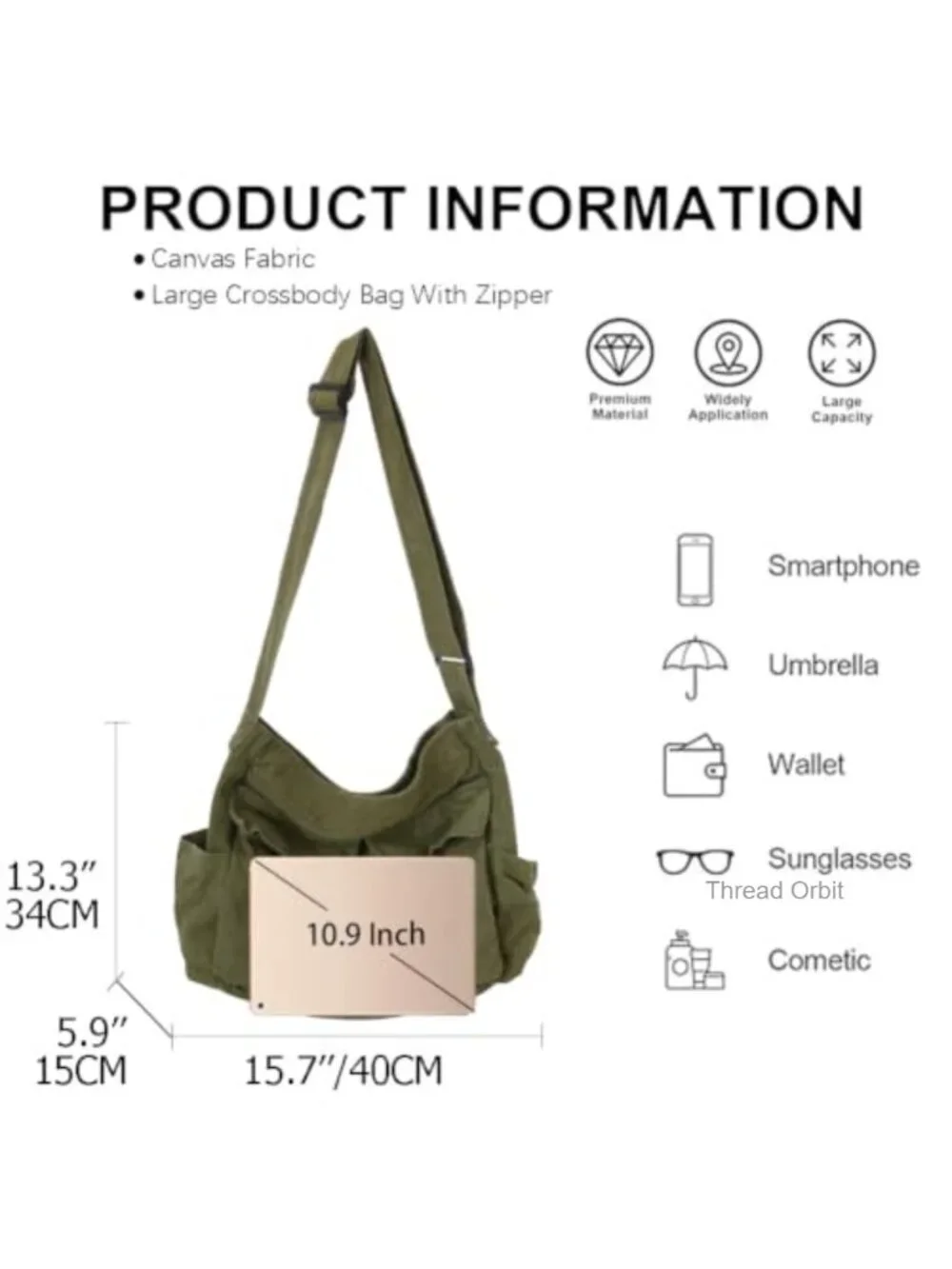 Canvas Messenger Bag Tote Crossbody Shoulder Bag with Pockets for Women Men